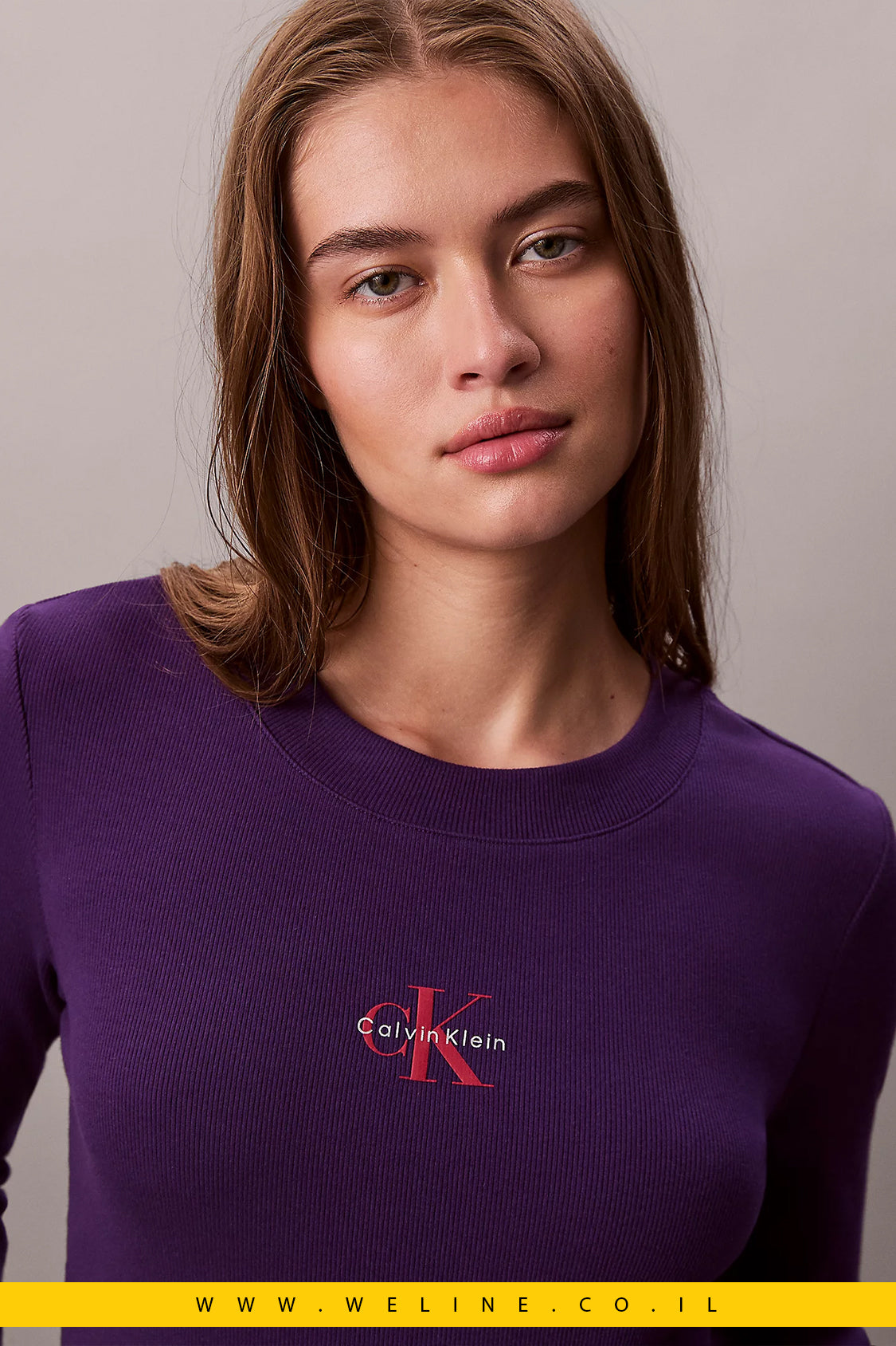 חולצת נשים Calvin Klein Baby Tee עם לוגו מונוגרם – שרוולים ארוכים