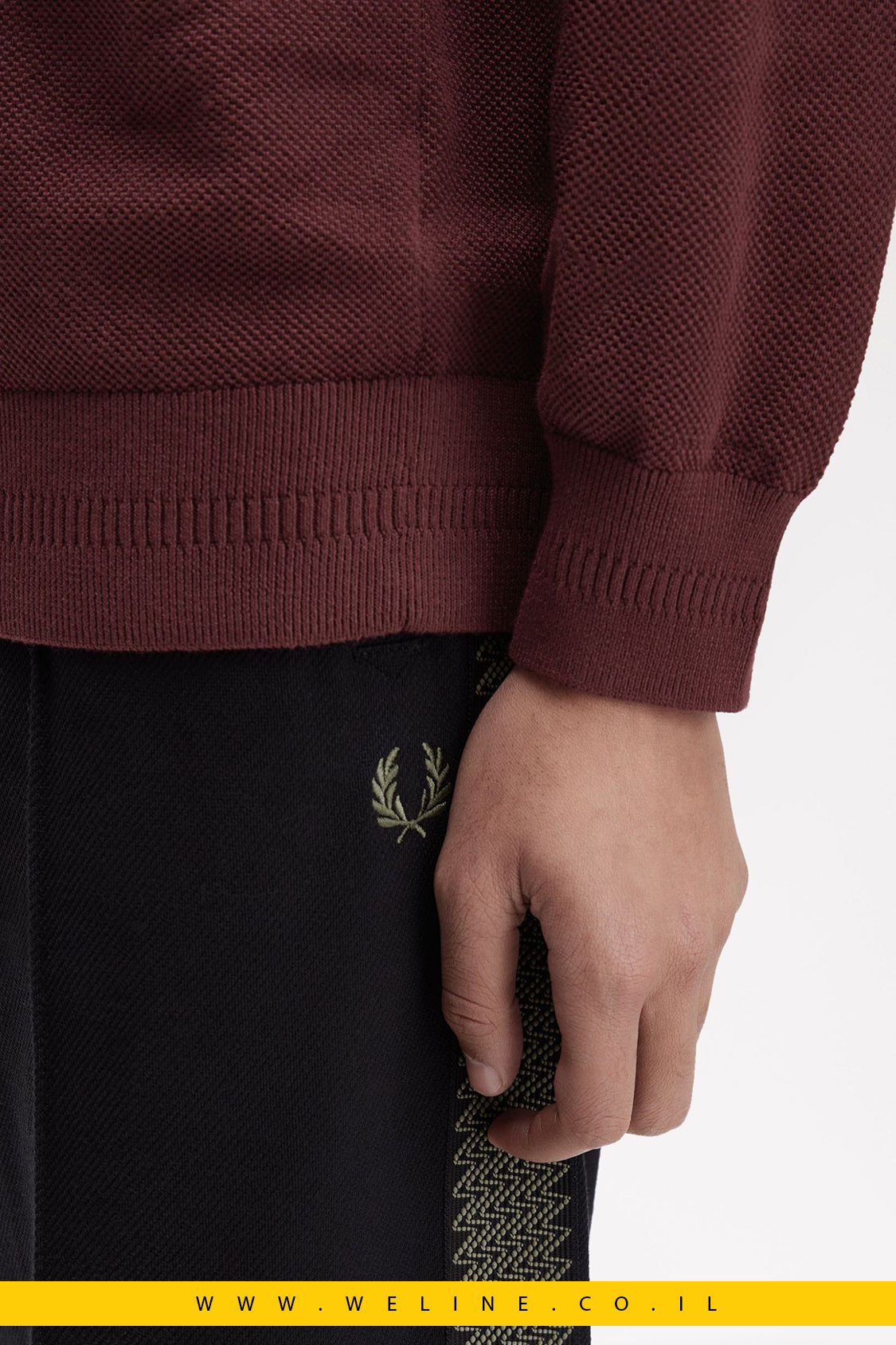 סריג כותנה בטקסטורת פיקה – Fred Perry Piqué Stitch Jumper (Oxblood)