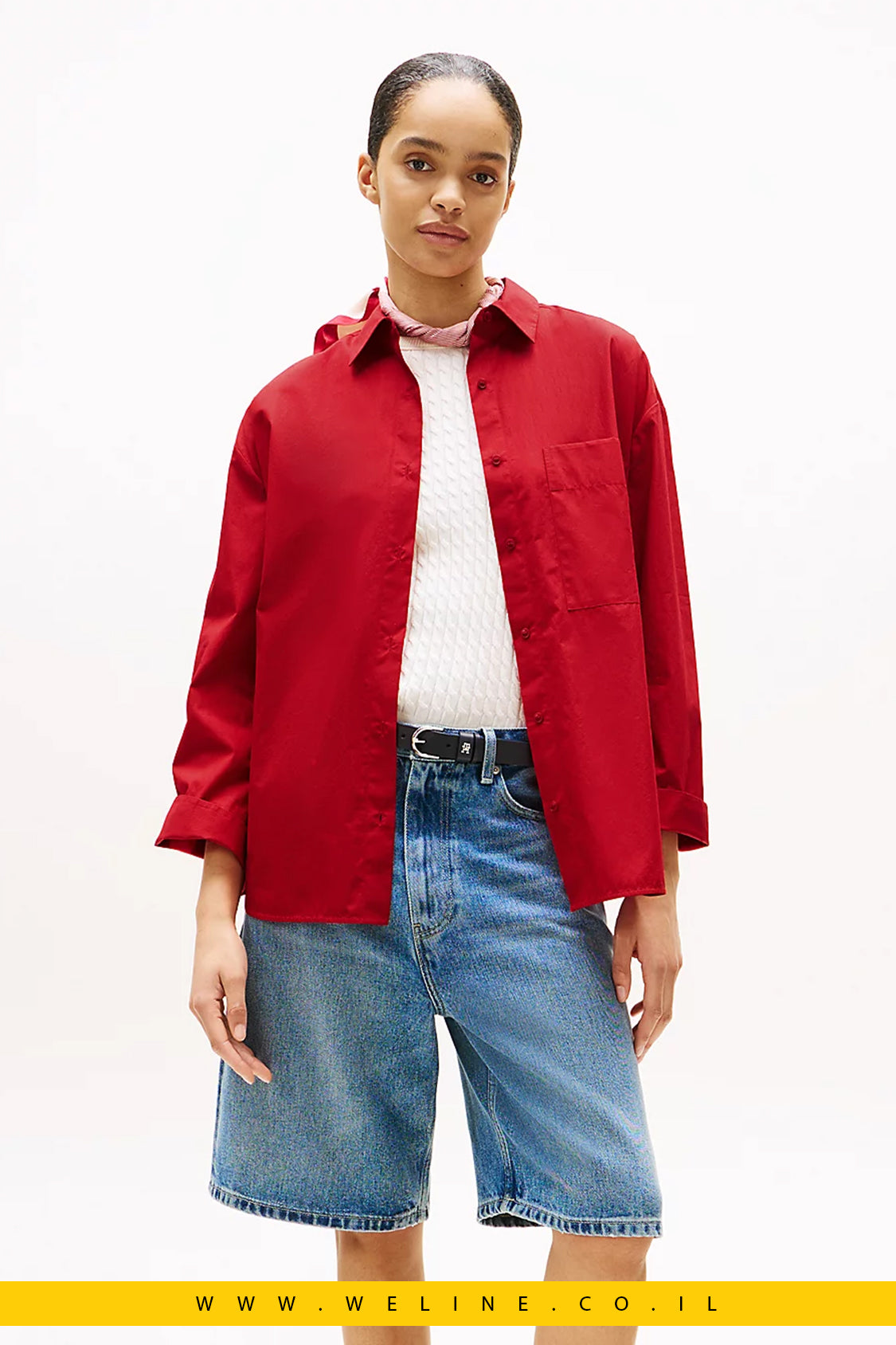 חולצת פופלין Oversized עם חפתים מתכווננים Tommy Hilfiger