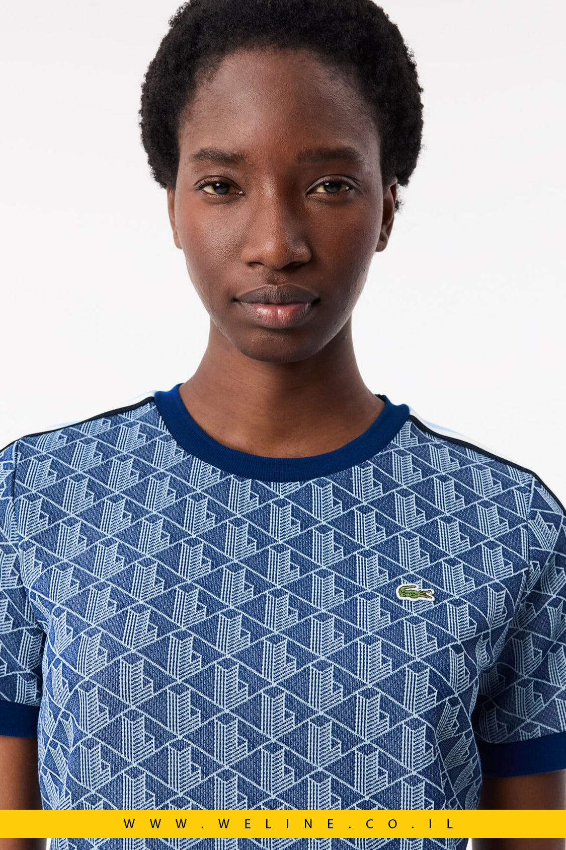 חולצת טי לנשים עם מונוגרמה סרוגה – גזרת Slim | Lacoste