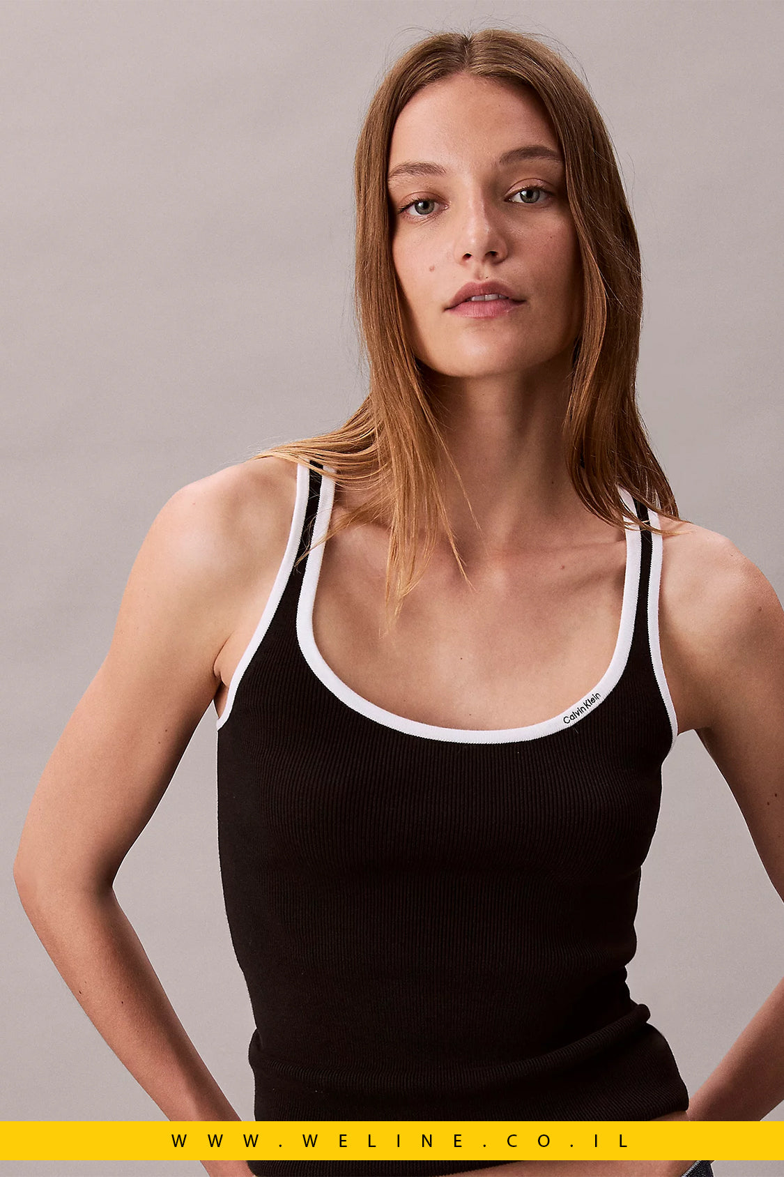 גופיית נשים Calvin Klein Ribbed עם מסגרת קונטרסט