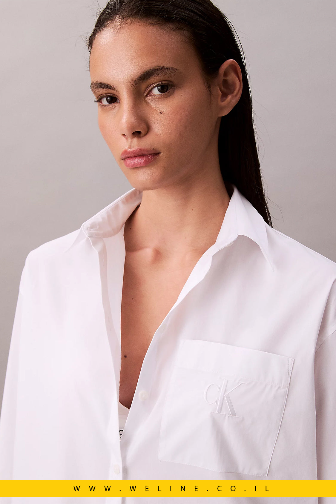 חולצת נשים Calvin Klein Poplin Relaxed – כותנה עם אלסטאן