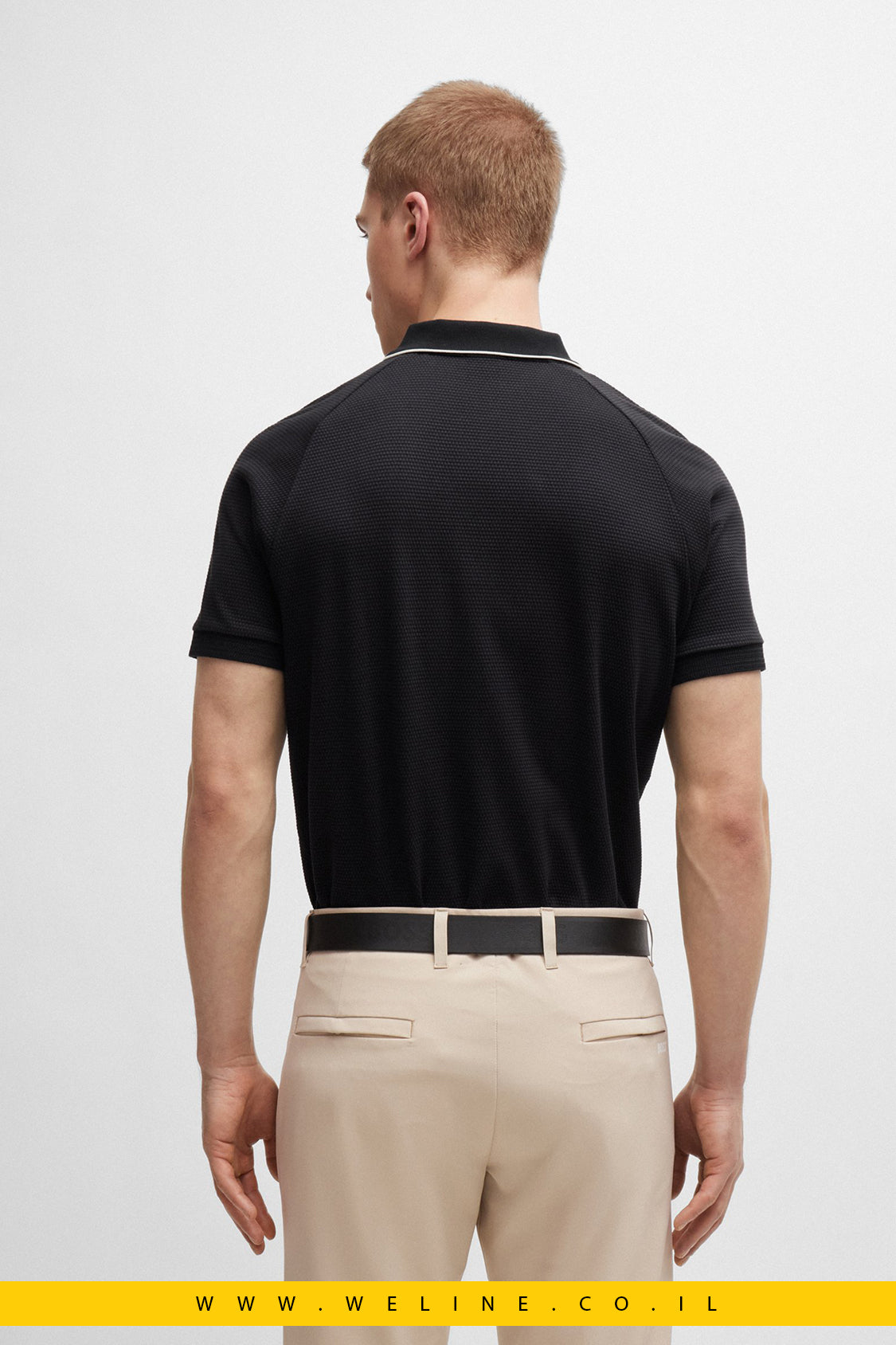 חולצת פולו לגברים BOSS – דגם Structured-Cotton עם לוגו קונטרסטי