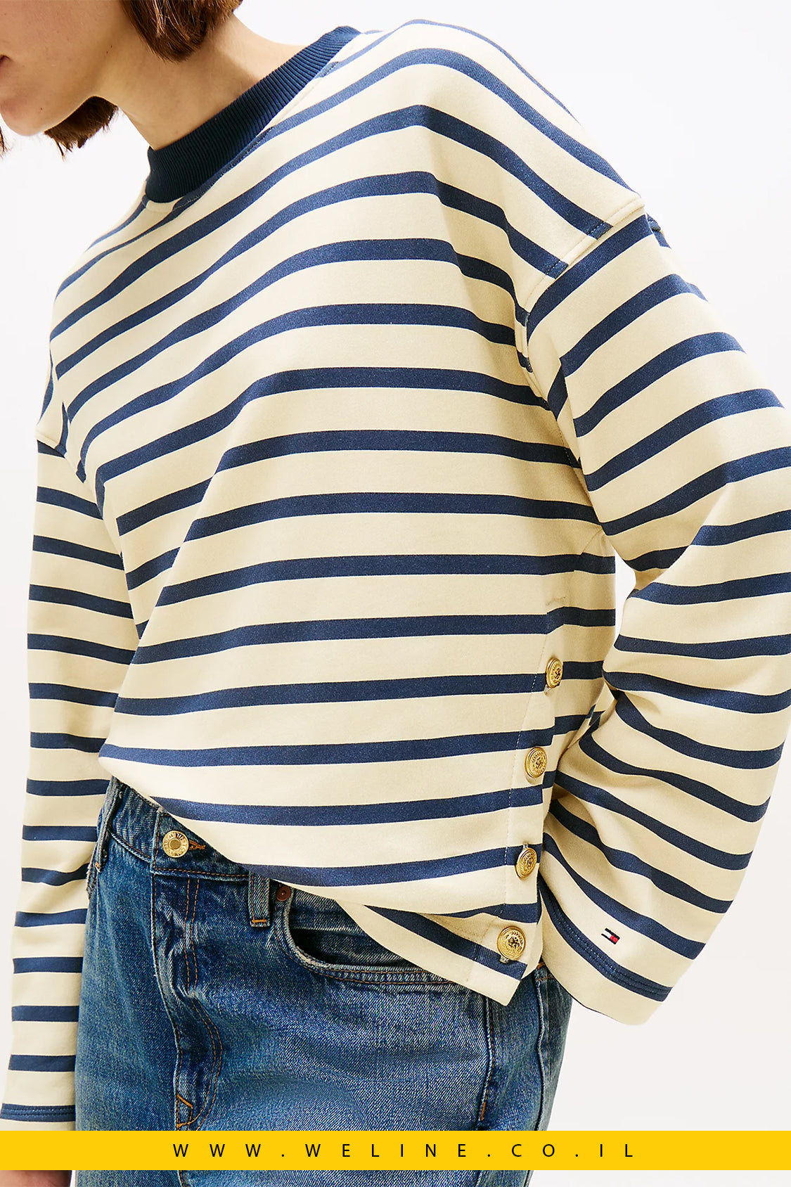 סווטשירט פסים עם כפתורי זהב לנשים Tommy Hilfiger