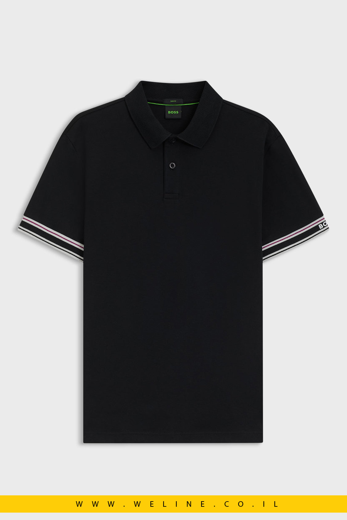 חולצת פולו Slim Fit לגברים BOSS עם שרוולים מפוספסים