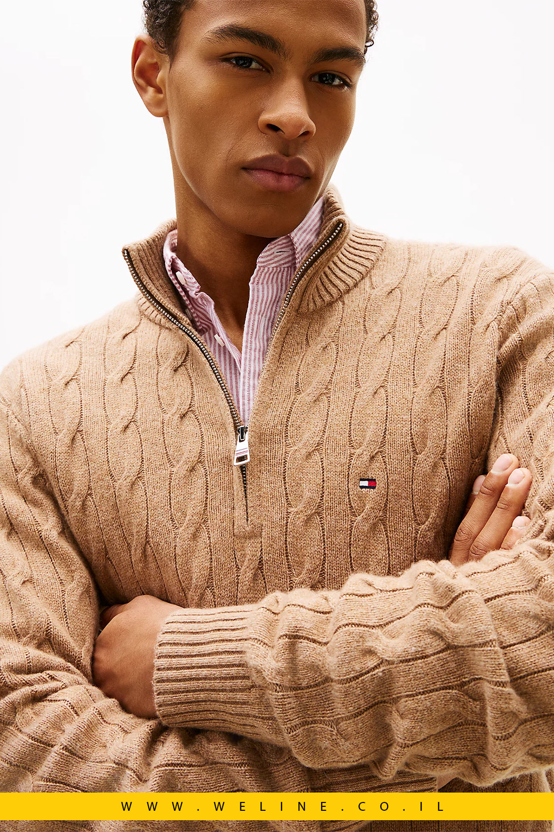 סריג tommy חצי־רוכסן מצמר שה־אמיתי