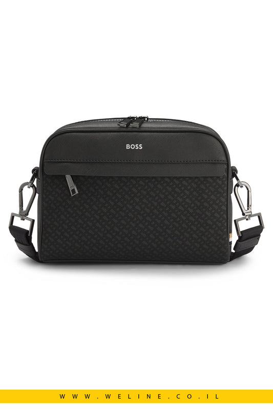 תיק קרוס לגברים עם פרטי מונוגרמה – BOSS