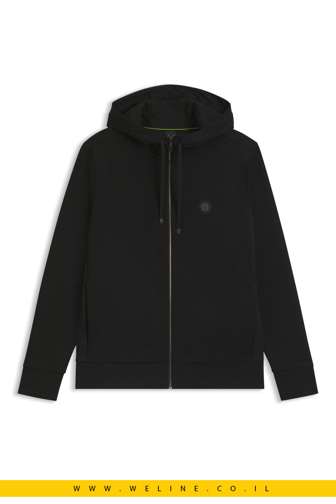 קפוצ'ון רוכסן מבד כותנה משולב עם מונוגרמת Double B – שחור | BOSS