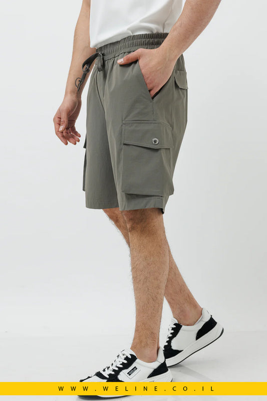מכנסי שורט קרגו מניילון לגברים – ירוק זית