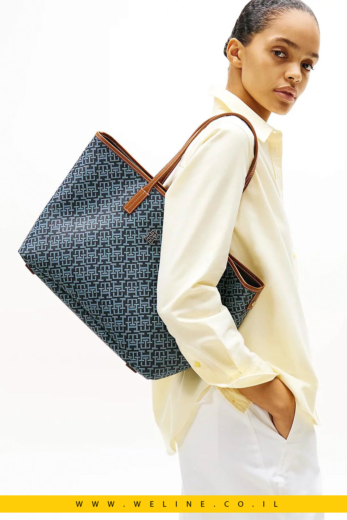 תיק יד גדול לנשים Tommy Hilfiger - דגם Th Monoplay Leather Mini Tote