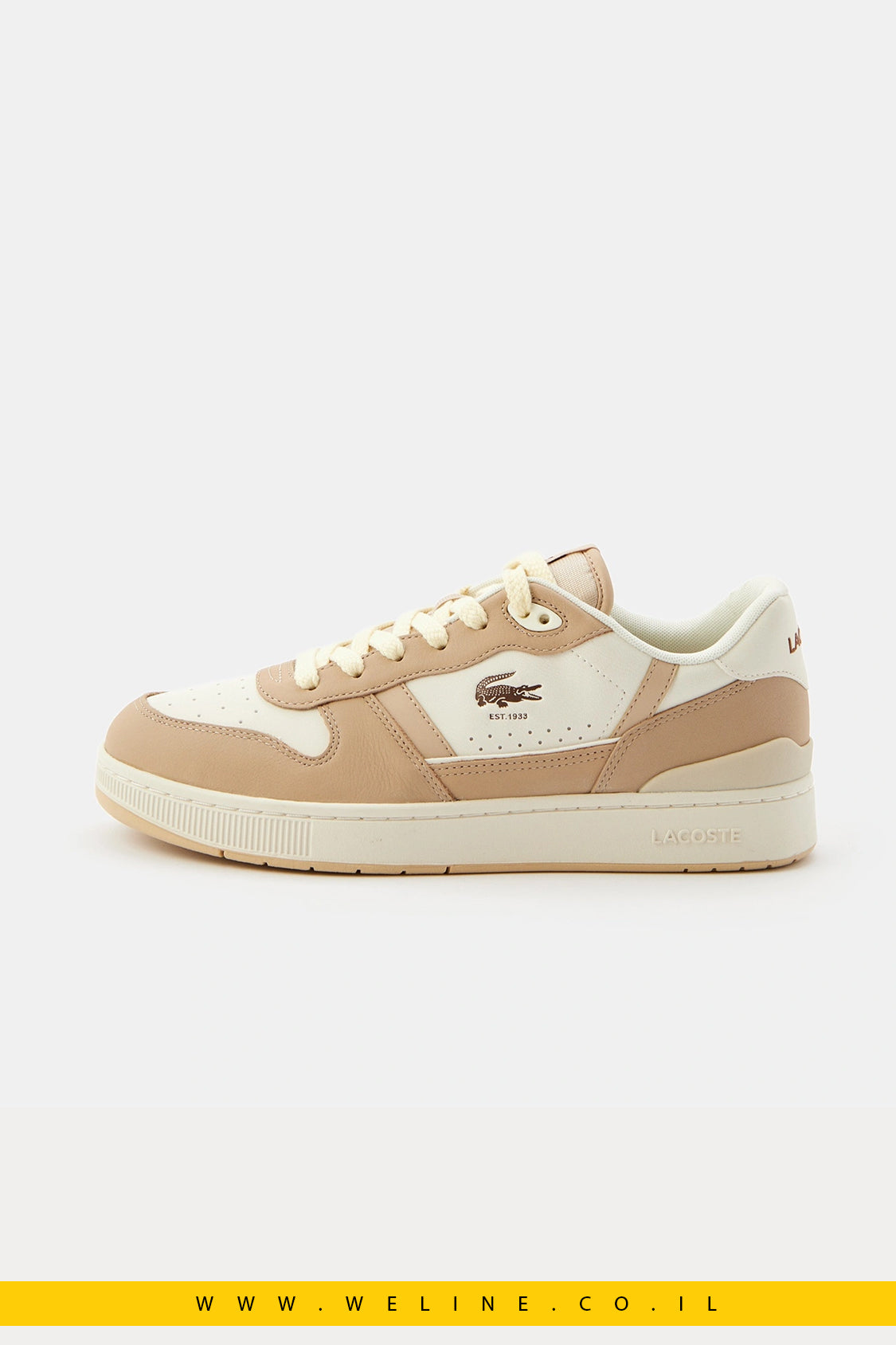 נעלי סניקרס עור לגברים Lacoste T-Clip Tonal