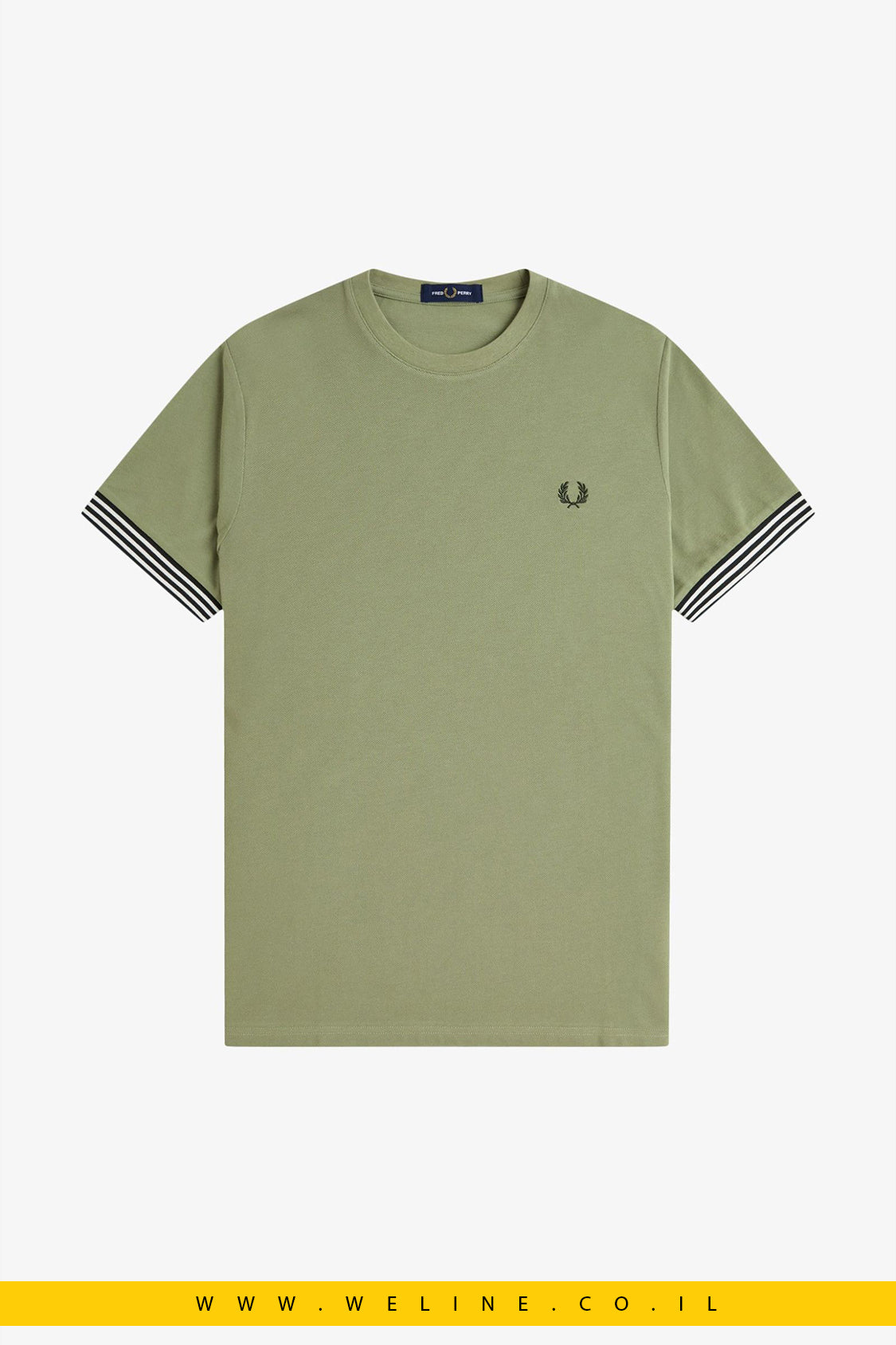 חולצת טי עם עיטורי פסים בשרוול – בצבע Olive Mint | Fred Perry