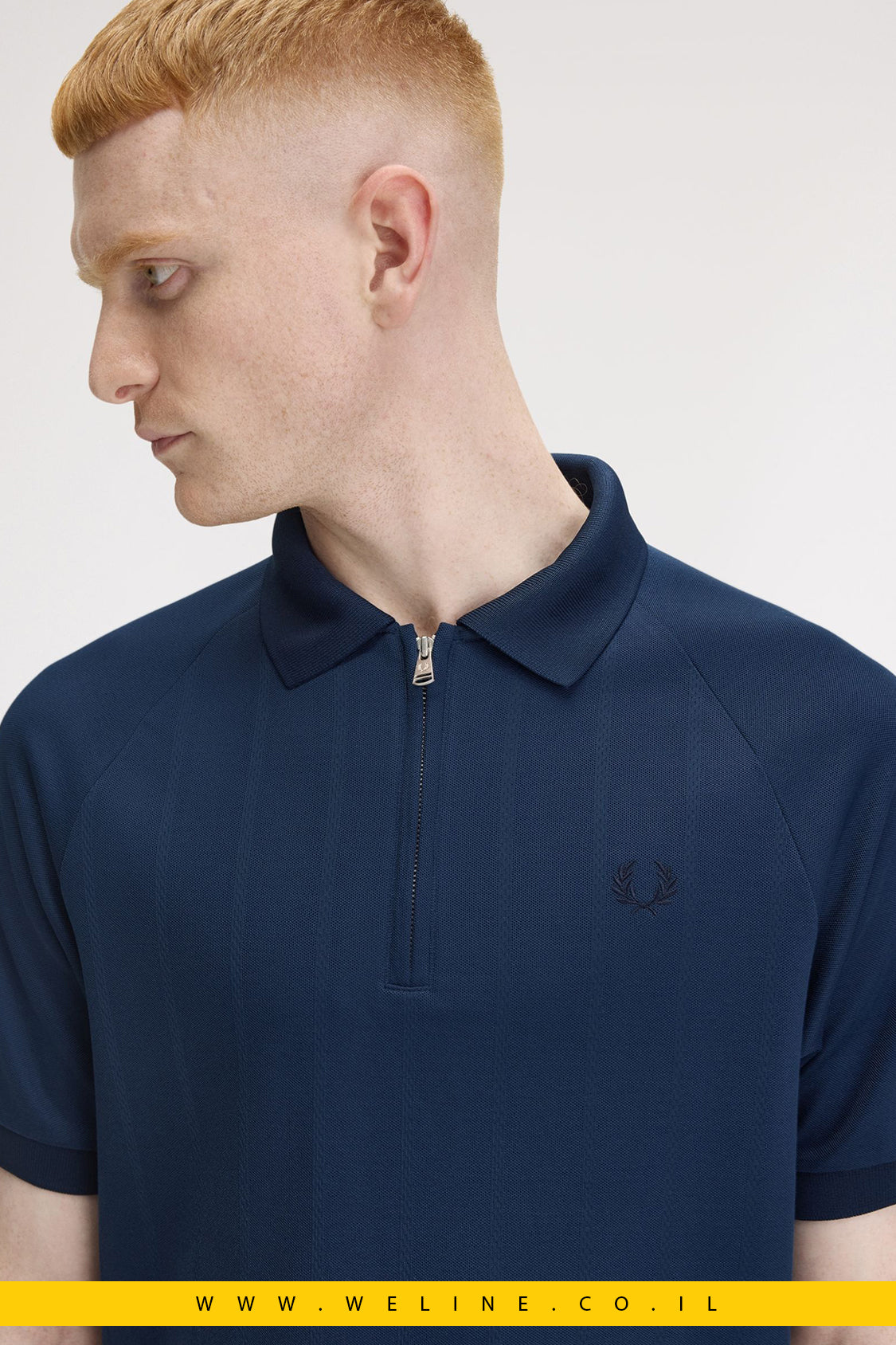 חולצת פולו עם רוכסן וצווארון – בד ג'קארד פיקה | Fred Perry