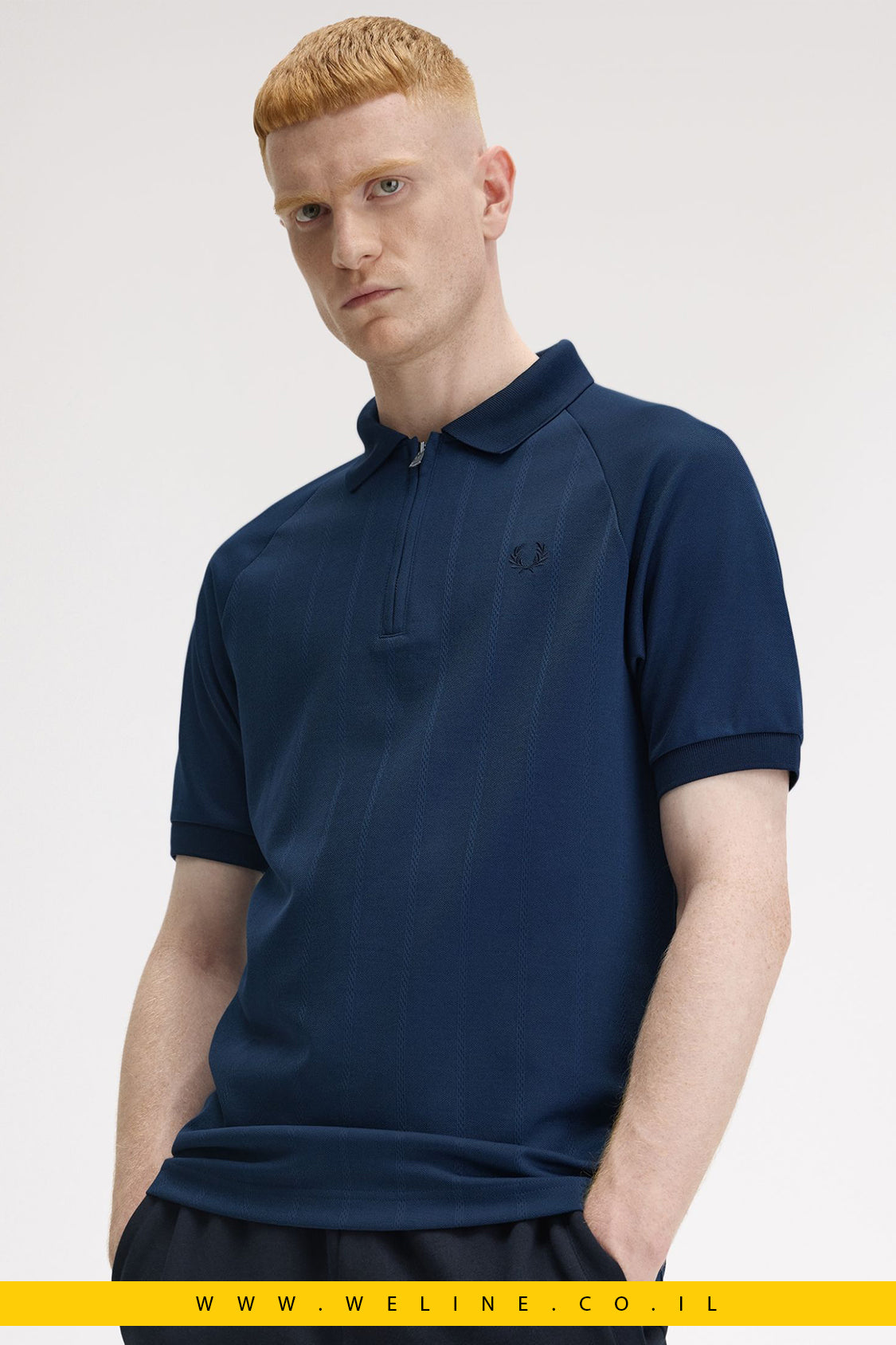 חולצת פולו עם רוכסן וצווארון – בד ג'קארד פיקה | Fred Perry