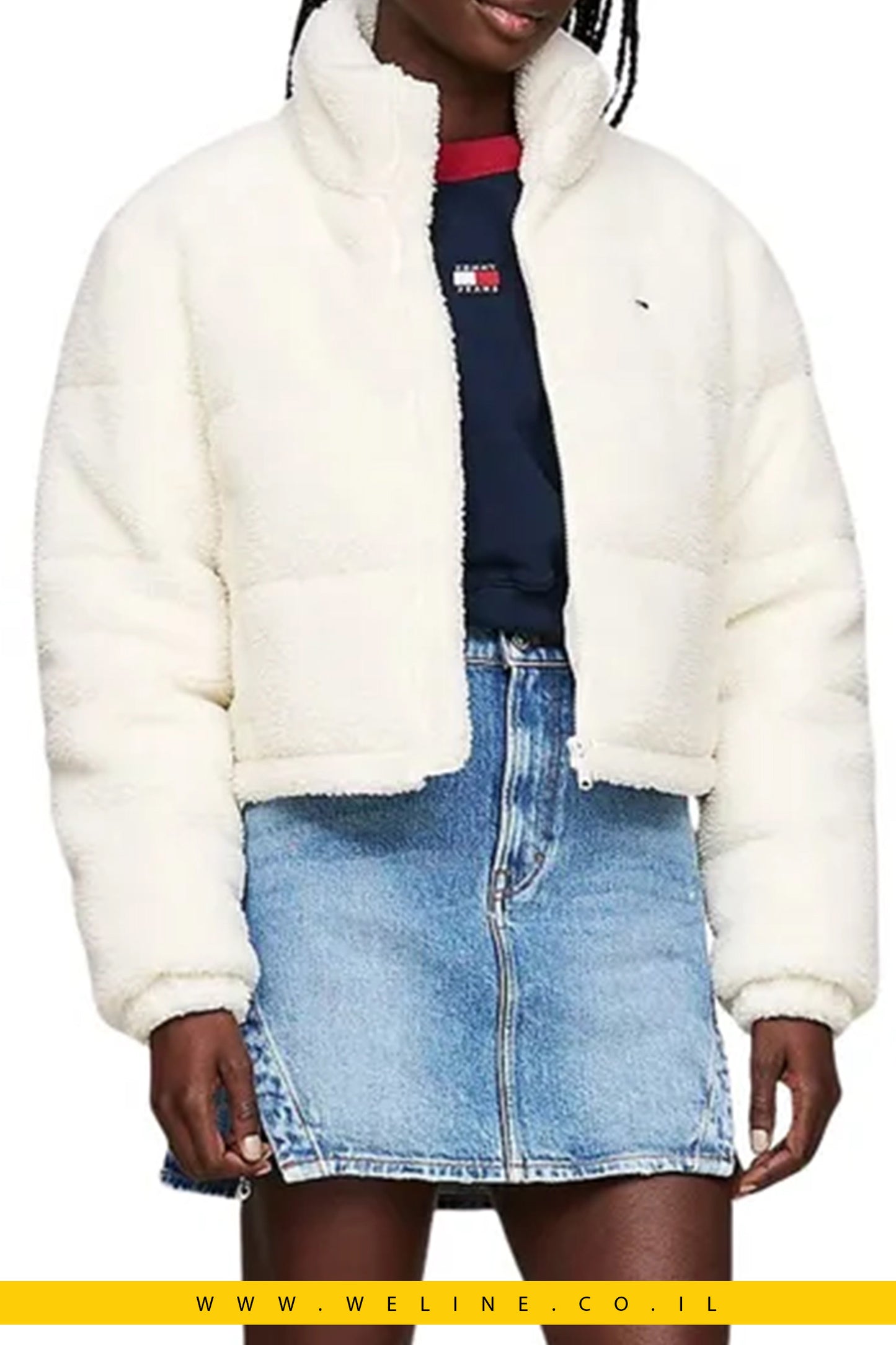מעיל נשים Tommy Hilfiger Essential Cropped Teddy Fleece Puffer