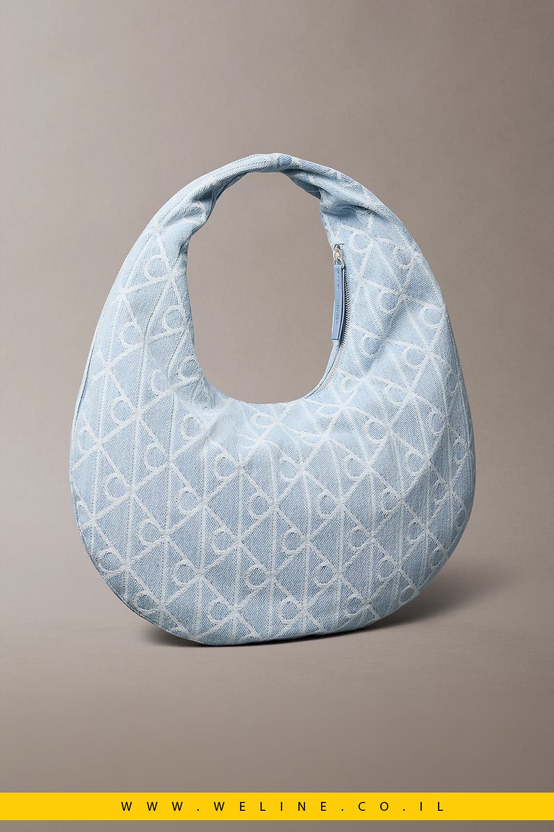 תיק כתף Calvin Klein Allover Emblem Logo Denim Crescent Bag - WELINE.CO.IL