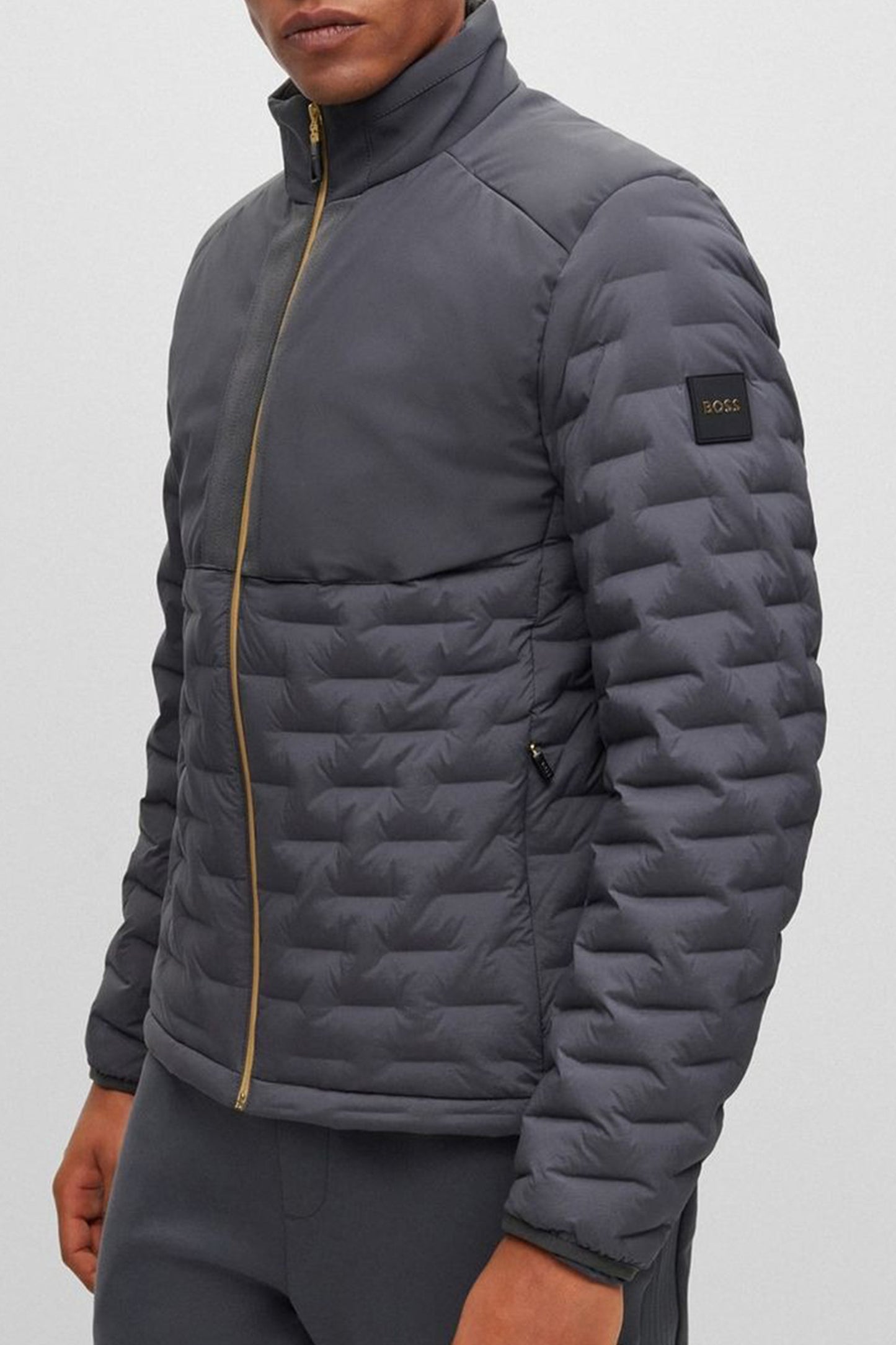 מעיל חורף מרופד של Hugo Boss Green בצבע אפור רגיל עם רוכסן