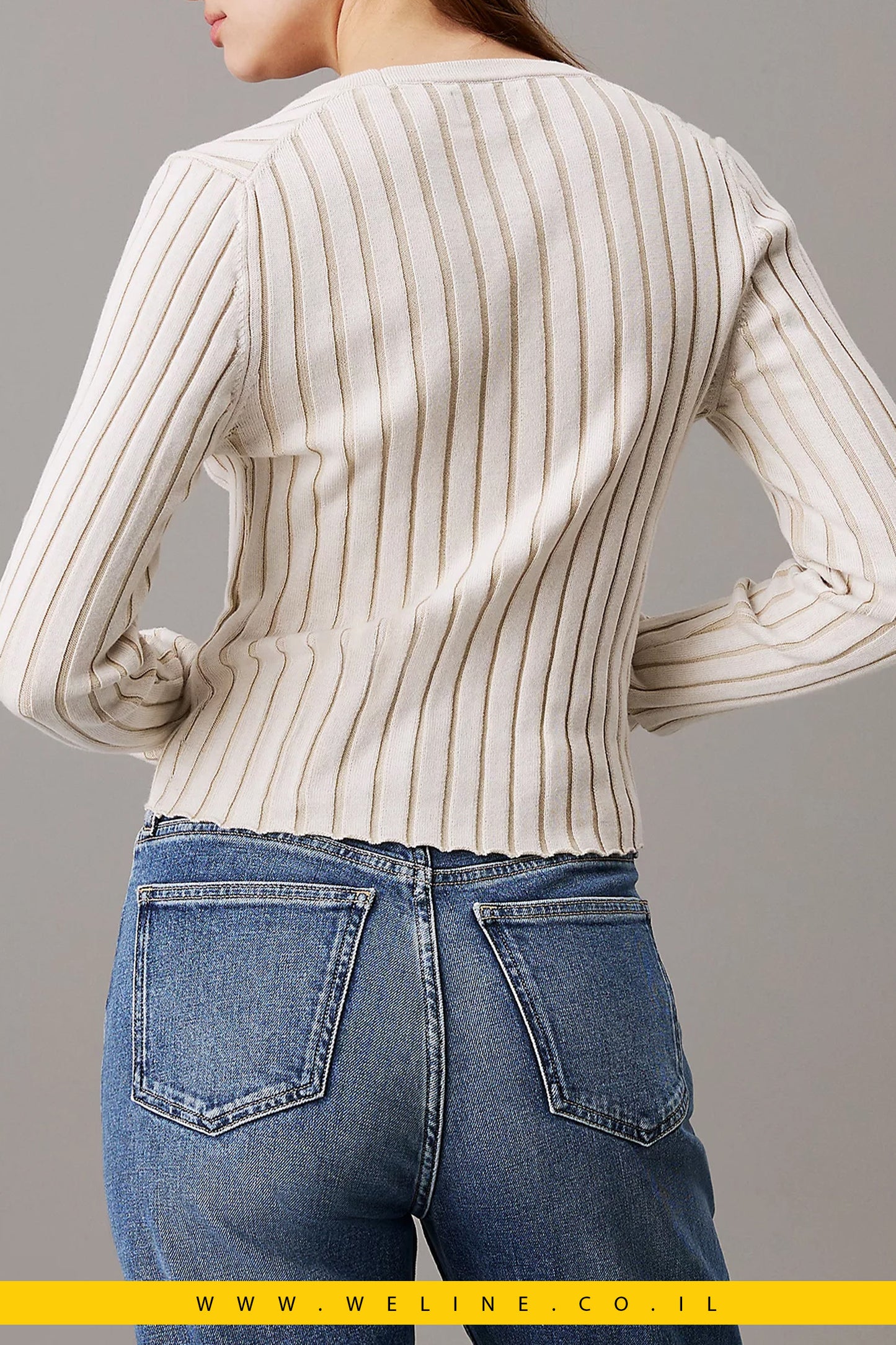 קרדיגן צמוד מבד כותנה במרקם מיוחד (Plated).