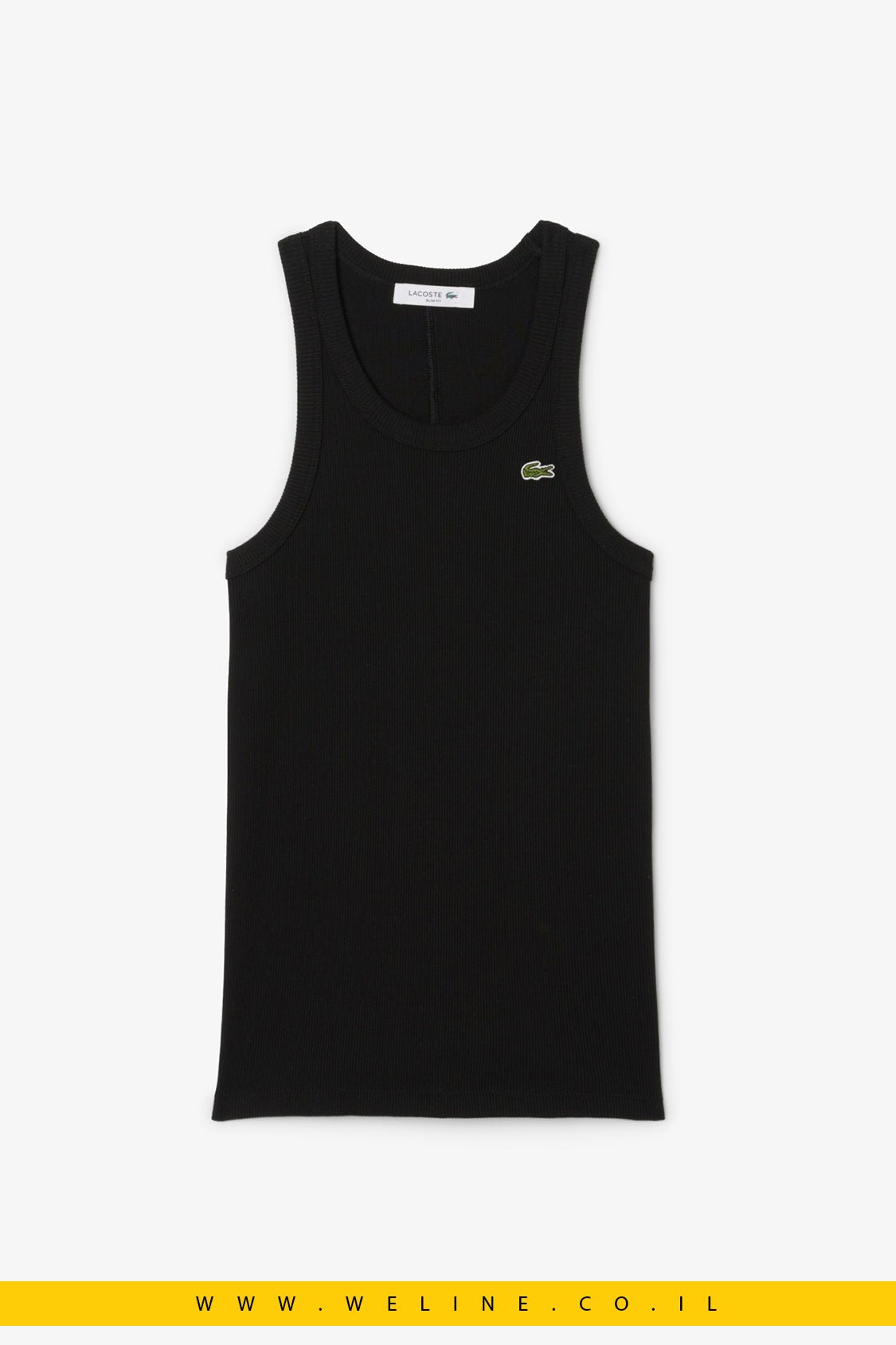 גופיית Lacoste Slim Fit Ribbed Cotton Tank Top – צבע שחור - WELINE.CO.IL