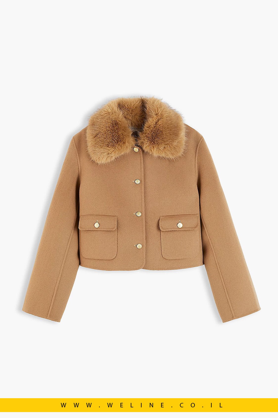 ז'קט נשים Tommy Hilfiger Faux Fur Collar Wool Blend - WELINE.CO.IL