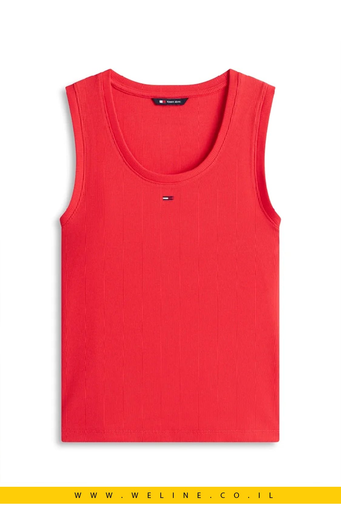 גופיית נשים TOMMY JEANS Ribbed Slim Tank Top – אדום - WELINE.CO.IL