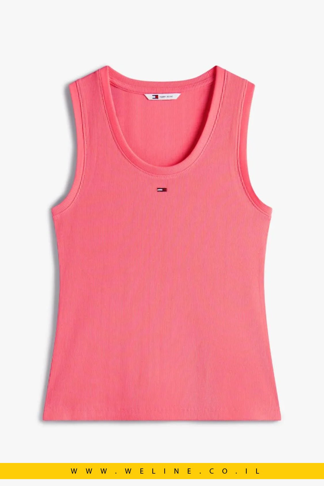 גופיית נשים Tommy Jeans Ribbed Slim Tank Top – צבע Tropical Blush - WELINE.CO.IL