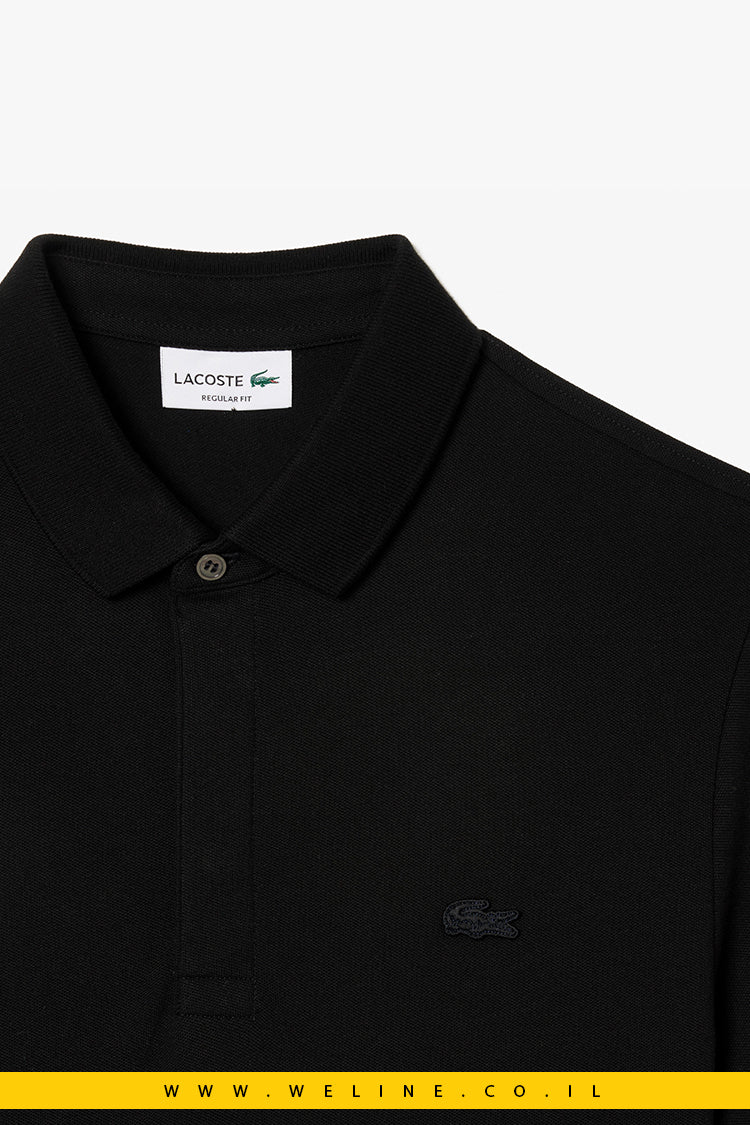 חולצת פולו לגברים Lacoste Paris Stretch Piqué בצבע שחור