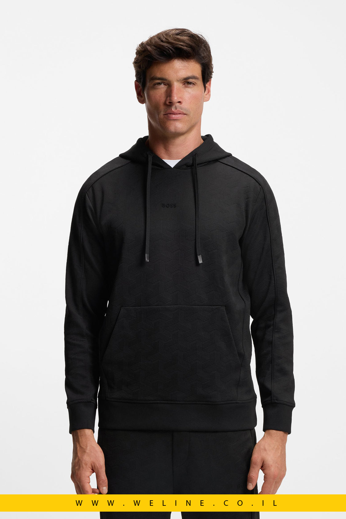 קפוצ'ון קווילט ג’קארד עם דוגמה מרופדת – שחור | BOSS