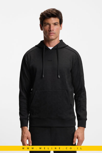 קפוצ'ון קווילט ג’קארד עם דוגמה מרופדת – שחור | BOSS