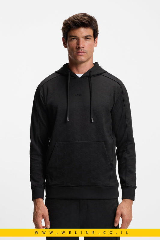 קפוצ'ון קווילט ג’קארד עם דוגמה מרופדת – שחור | BOSS