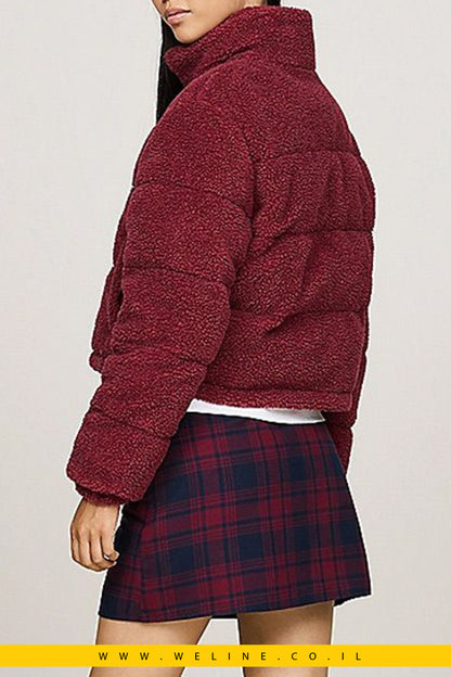 מעיל נשים Tommy Hilfiger Essential Cropped Teddy Fleece Puffer