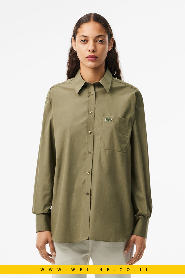 חולצת פופלין רחבה לנשים בצבע ירוק מבית Lacoste