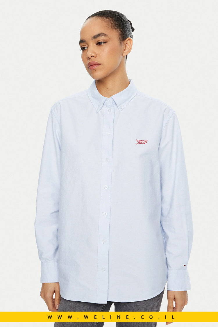 חולצת נשים Tommy Jeans בצבע תכלת (Himmelblau) בגזרת Relaxed Fit