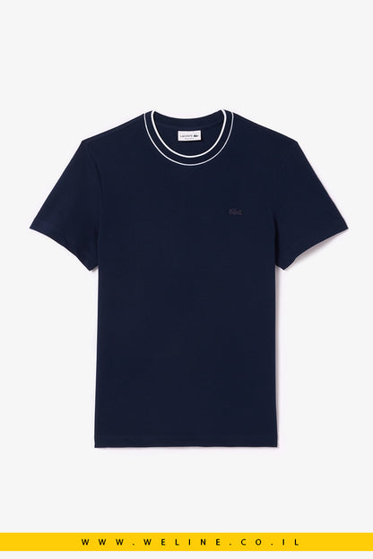 חולצת T-Shirt Stretch Piqué עם צווארון פסים לגברים בצבע כחול מבית Lacoste