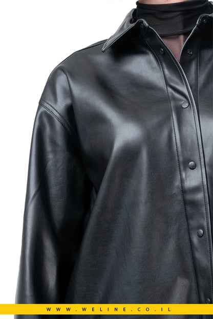 חולצת Calvin Klein לנשים Faux Leather Overshirt