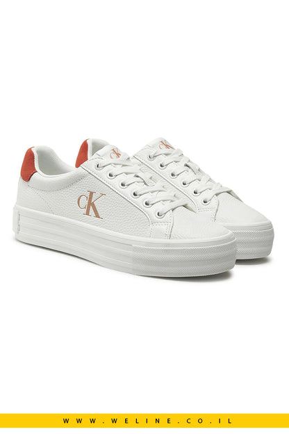 סניקרס עור לנשים - Calvin Klein White