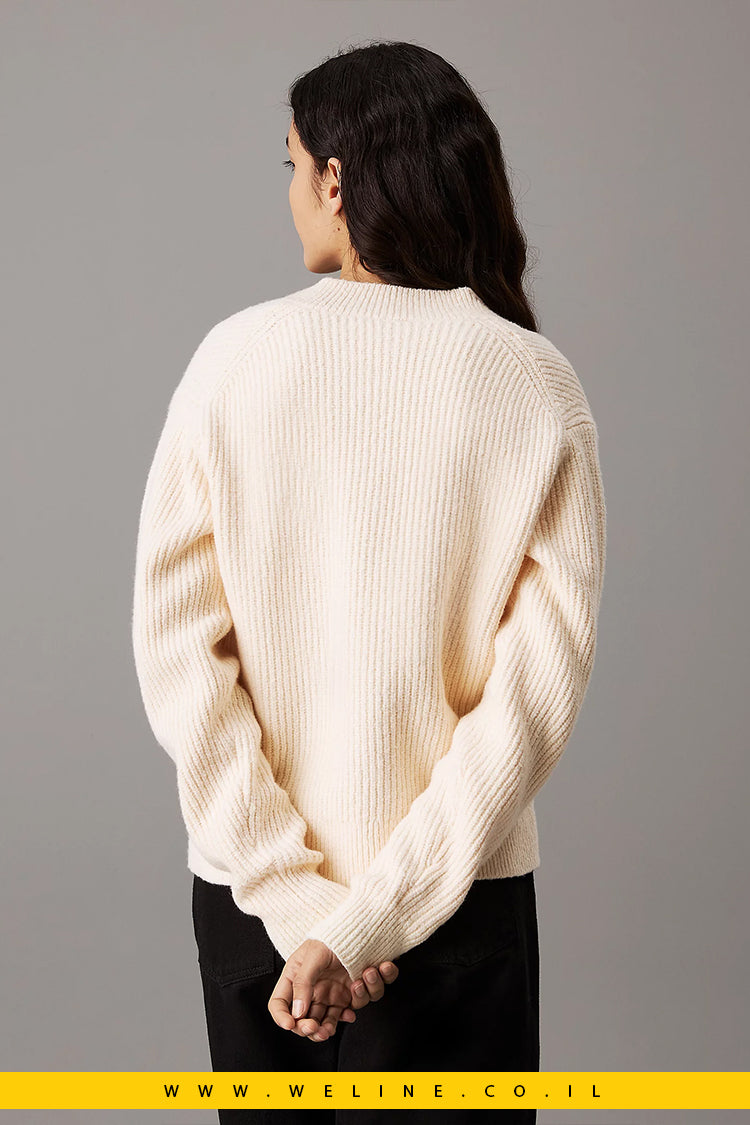 סוודר Calvin Klein לנשים - Boucle Ribbed V-neck