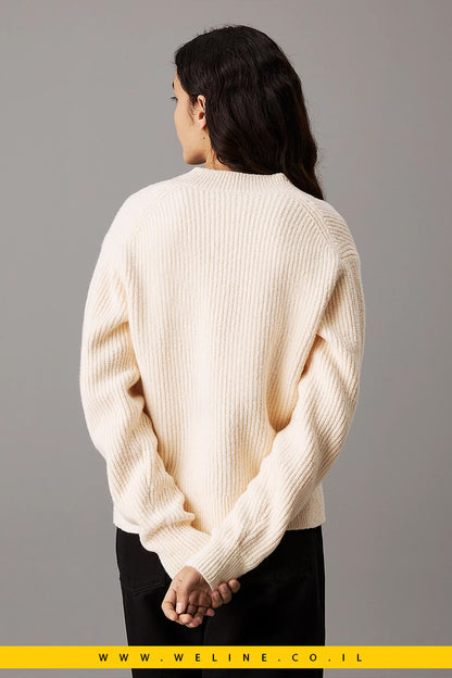סוודר Calvin Klein לנשים - Boucle Ribbed V-neck
