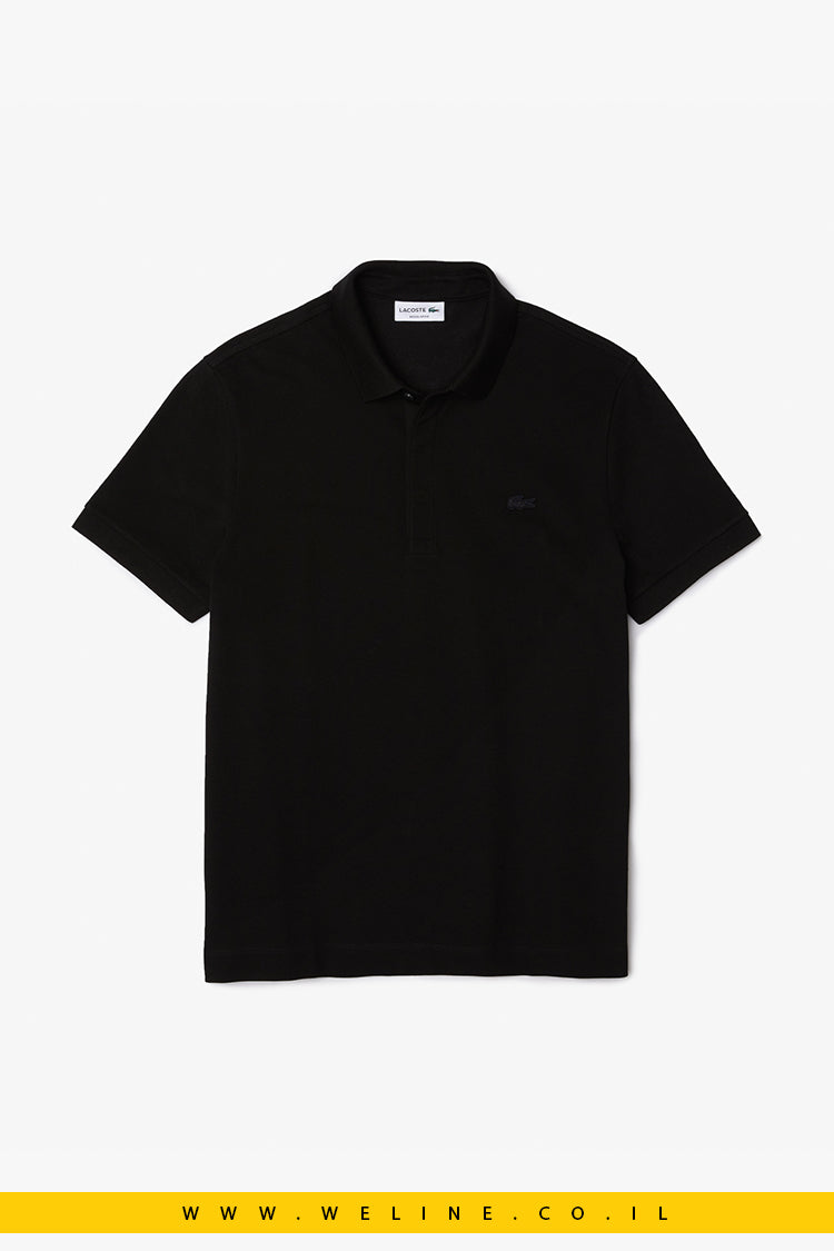 חולצת פולו לגברים Lacoste Paris Stretch Piqué בצבע שחור
