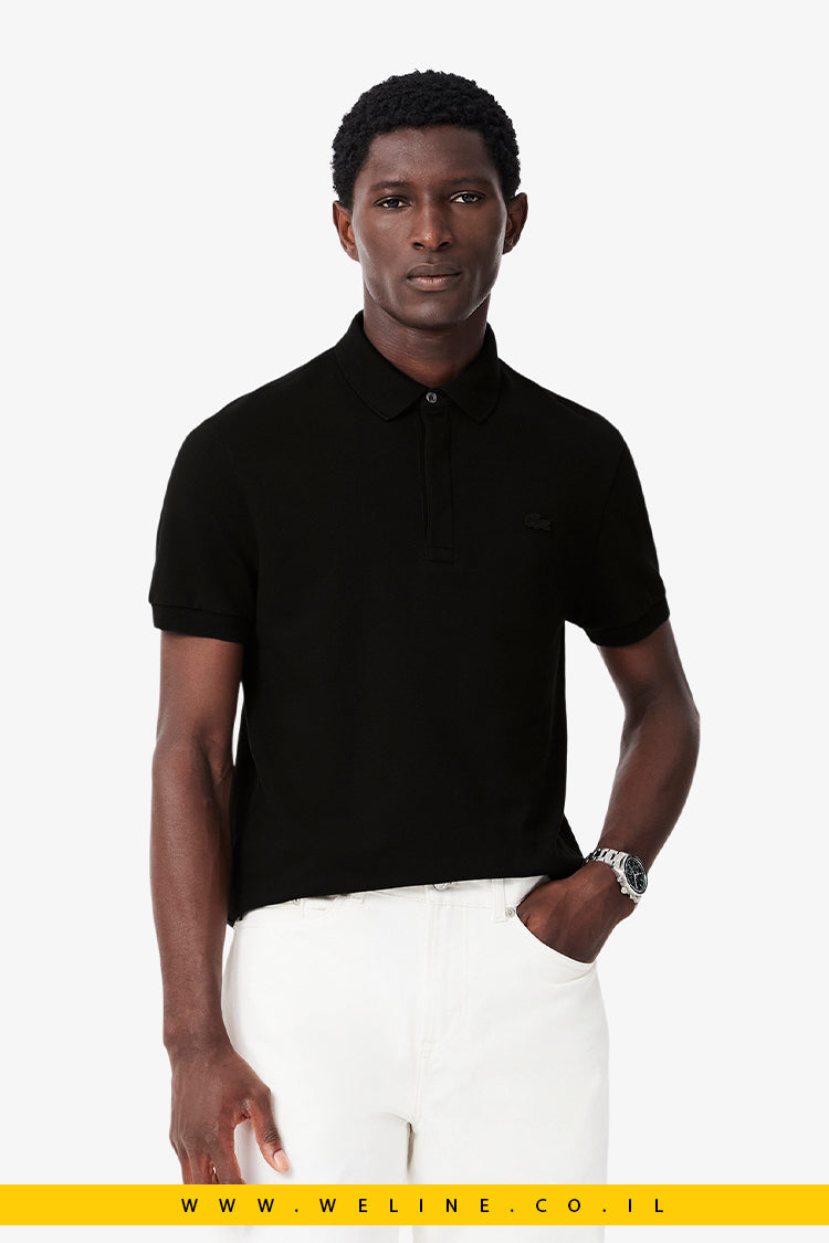 חולצת פולו לגברים Lacoste Paris Stretch Piqué בצבע שחור