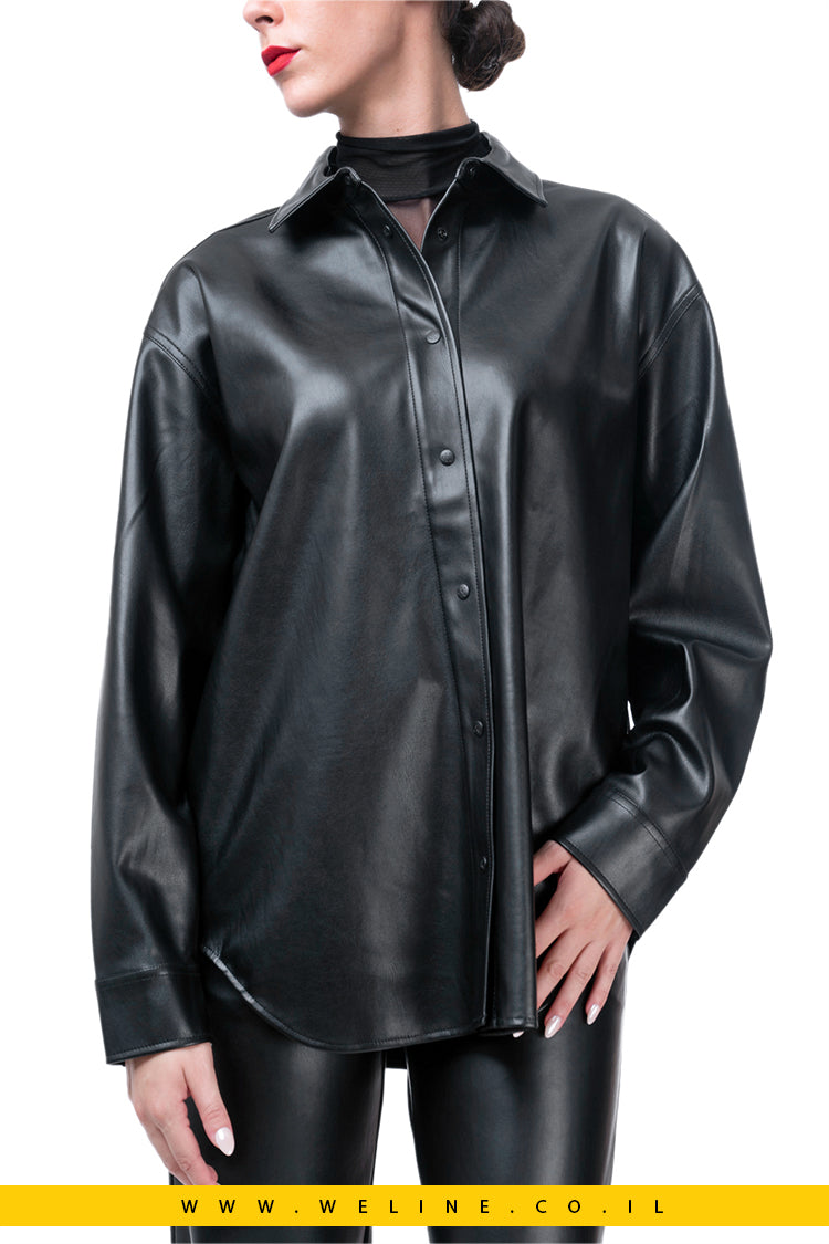 חולצת Calvin Klein לנשים Faux Leather Overshirt