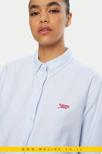חולצת נשים Tommy Jeans בצבע תכלת (Himmelblau) בגזרת Relaxed Fit