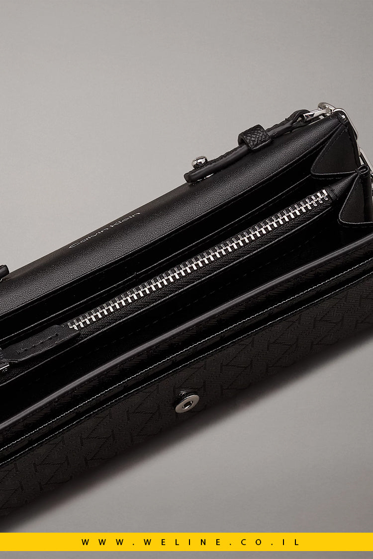 תיק ארנק קרוסבודי לנשים Calvin Klein Logo Crossbody Wallet Bag בצבע שחור