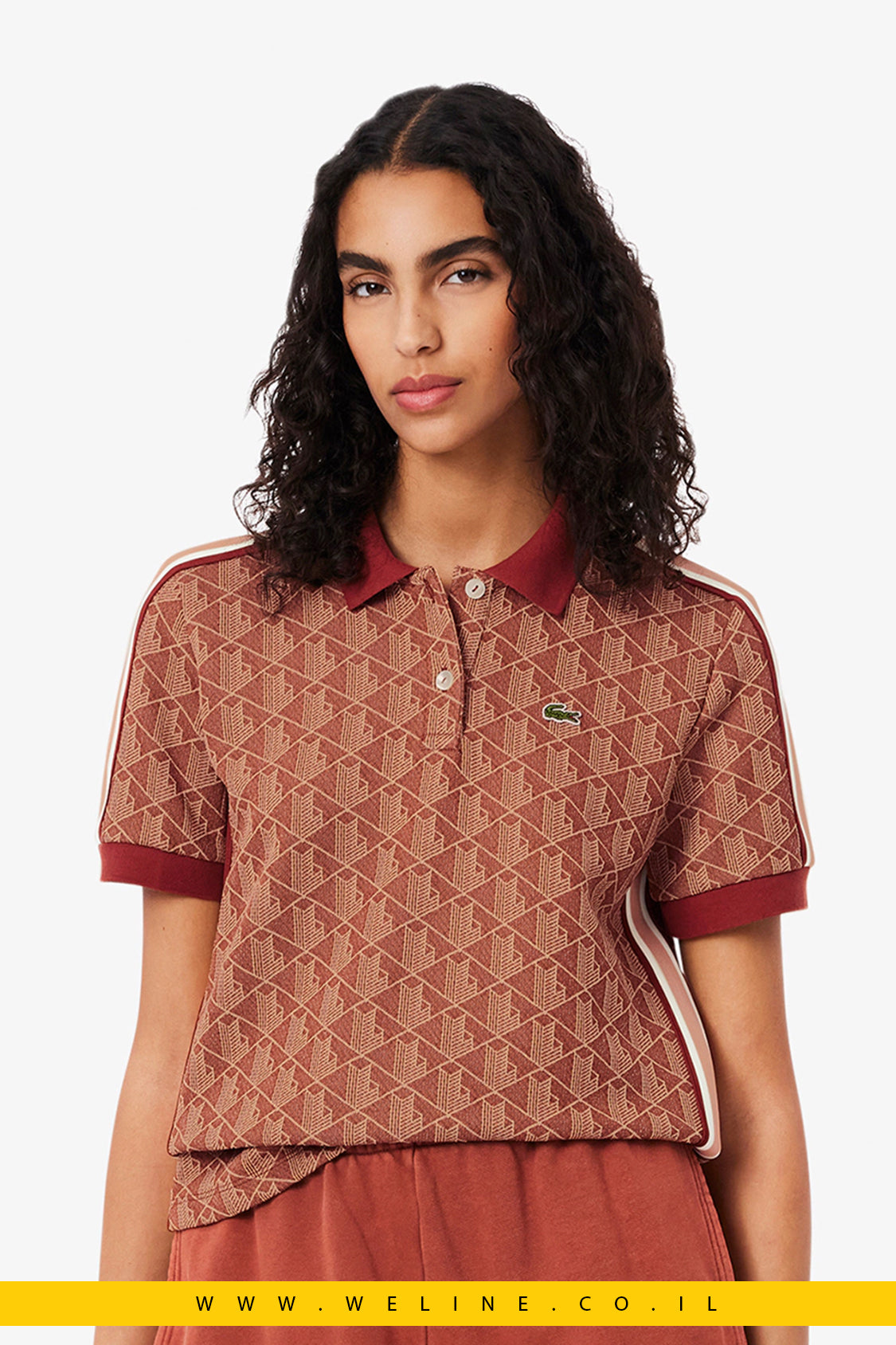 חולצת פולו לנשים בגזרת Slim עם מונוגרמה סרוגה – Lacoste