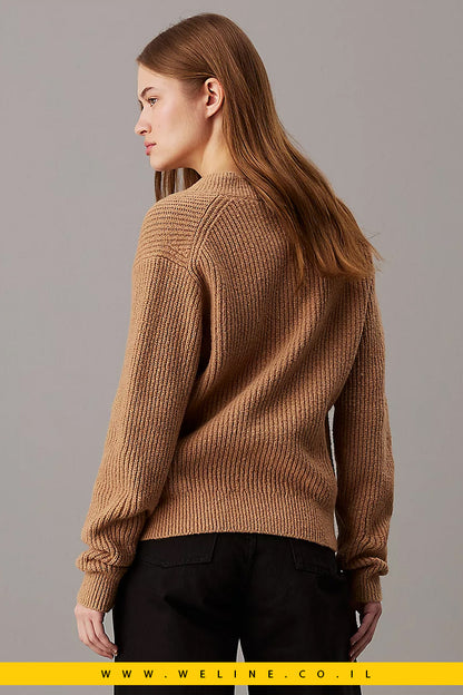 סוודר Calvin Klein לנשים - Boucle Ribbed V-neck