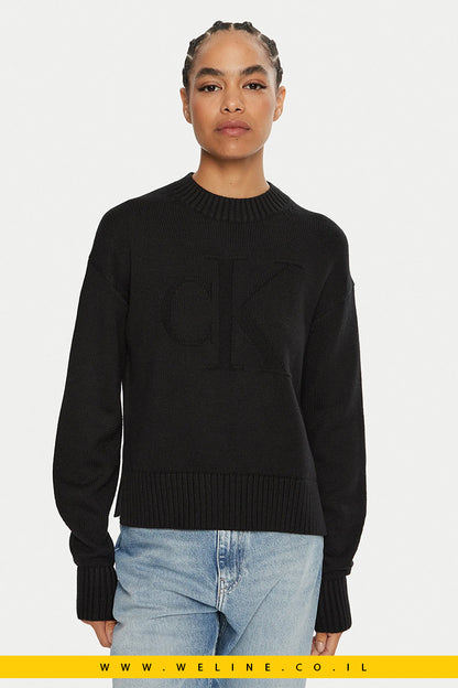 סוודר Calvin Klein Jeans Pull Intrasia לנשים בצבע אפור