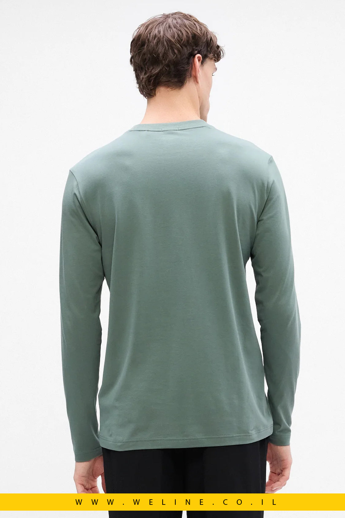 טי־שירט שרוול ארוך מכותנה סטרצ’ עם לוגו קונטרסטי לגברים מבית BOSS