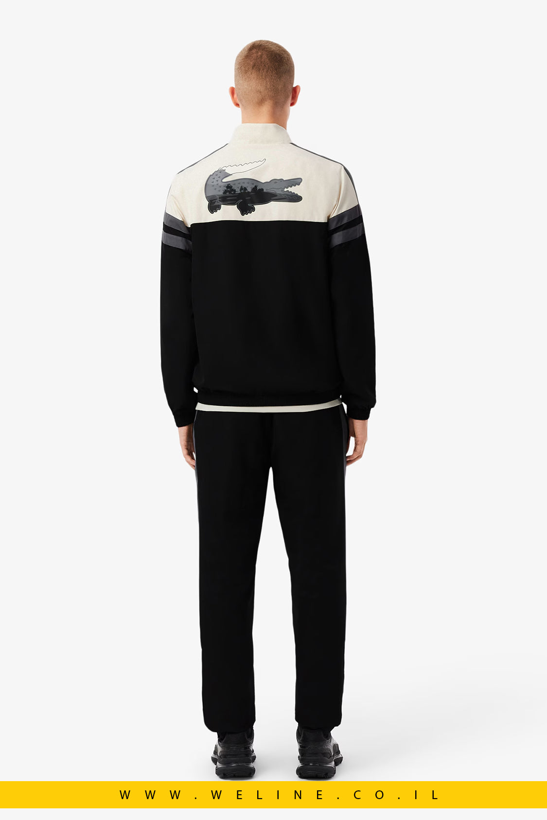 סט טרנינג יוקרתי לגברים Lacoste – דגם Landscape Crocodile בצבע שחור