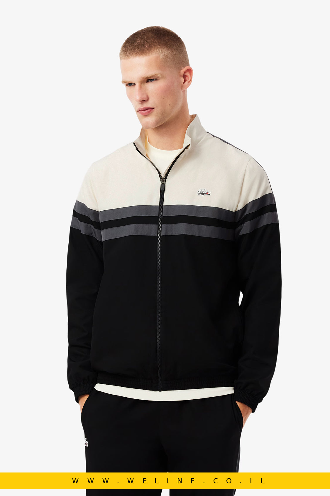 סט טרנינג יוקרתי לגברים Lacoste – דגם Landscape Crocodile בצבע שחור