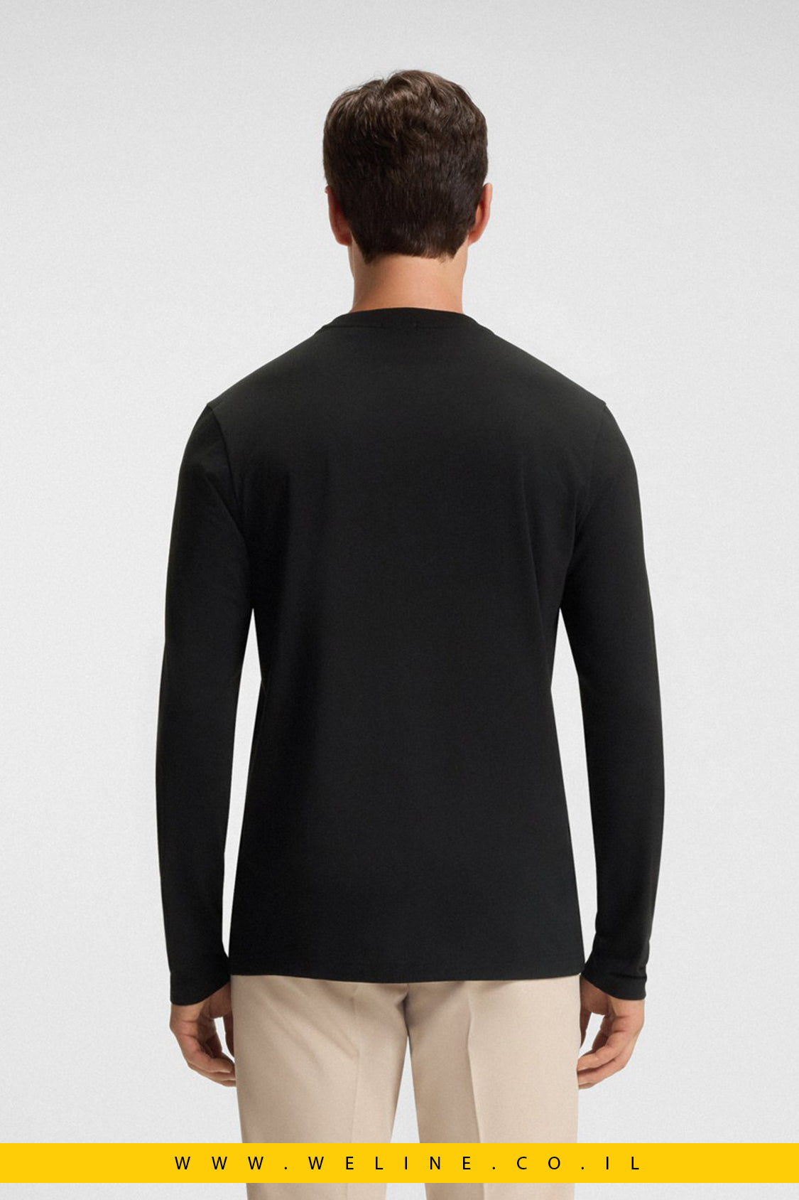 טי־שירט שרוול ארוך מכותנה סטרצ’ עם לוגו קונטרסטי לגברים מבית BOSS